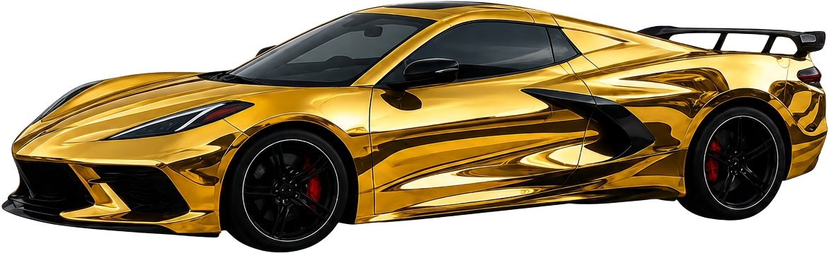 Chrome-wrapped sports car